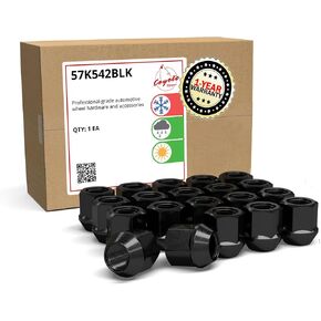 Wheel Accessories Parts Set of 20 Black 1/2 Open End Lug Nuts 1" Long Cone Seat Acorn Bulge 13/16 Hex, 1/2" UNF Thread Wheel Lug Nut (20 Lugs, Black, 1/2-20, Open End) in Kuwait