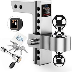 Tlvuvmo Adjustable Trailer Hitch - 8 Inch Drop Hitch Ball Mount for 2 Inch Receiver, 12,500 GTW, 2" and 2-5/16" Stainless Steel Tow Balls, Aluminum Tow Hitch with Double Anti-Theft Pins Locks in Saudi Arabia