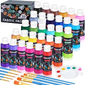 Fabric Paint, Yeeart 20 Colors Permanent Soft Fabric Paint Set for Clothes in Bottles (60ml/2oz) with 10 Brushes, Palette, Non-Toxic Textile Paint Art Supplies for Clothes, Canvas, T-Shirts, Jeans, Bags & Art Crafts in Kuwait