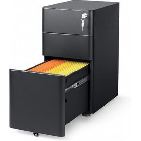 DEVAISE 3-Drawer Slim File Cabinet, Vertical Filing Cabinet, Fully Assembled except Casters, Black in Saudi Arabia