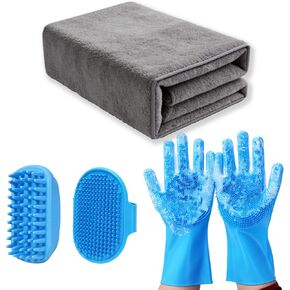 3PCS Dog Bath Supplies,Dog Bath Brush | Dog Washing Gloves | Dog Towel 40'' X 23.6'',Super Absorbent and Soft Pet Grooming Towel, Perfect Shower & Grooming Supplies for Dogs in Kuwait