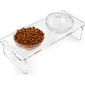 Elevated Dog & Cat Bowls – 3.75" Acrylic Raised Pet Feeder Stand with 2 Stainless Steel & 2 Glass Bowls – Food & Water Dish Set for Puppy/Small Dogs & Cats in Kuwait