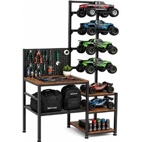 RC Car Stand, Adjustable RC Car Storage Rack with Workbench, Pegboard & Shelves, Heavy Duty Display Organizer for Remote Control Vehicles & Accessories in Kuwait