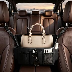 Black Suede Car Handbag Holder Between Seats Bling Crystal Car Storage Bag Large Capacity Purse Phone Ipad Automotive Consoles Organizer Safe Barrier of Backseat Pet Kids in Saudi Arabia
