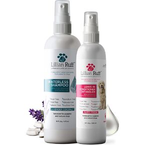 Lillian Ruff Waterless No-Rinse Dog Dry Shampoo Spray & Leave-in Dog Conditioner & Detangler - pH-Balanced for Dogs After-Bath No Rinse Hydrating Spray Set- Clean, Condition, Detangle & Deodorize in Saudi Arabia