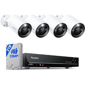 نظام كاميرا أمان سلكية من REOLINK 12 ميجابكسل، 4 قطع H.265 12 ميجابكسل UHD PoE كاميرات مراقبة، اكتشاف الحيوانات الأليفة في المركبات الشخصية، رؤية ليلية ملونة، 8CH NVR مع محرك أقراص ثابتة 2 تيرابايت، RLK8-1200B4-A in Kuwait