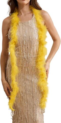 Happy Feather 2 Yards 20g Fluffy Marabou Feather Boa for DIY Craft Sewing Trim Home Wedding Party Decoration-White in Kuwait