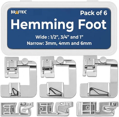 Rolled Hem Presser Foot [6 Sizes] Wide Rolled Hem Foot Set & Narrow Foot Hemmer Set For Brother, Singer & Janome Low Shank Sewing Machines. Hemming Pressure Feet With Distinctive Wide and Narrow Sizes in Kuwait