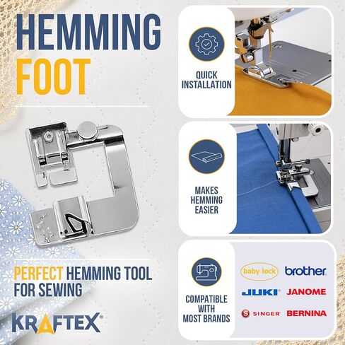 Rolled Hem Presser Foot [6 Sizes] Wide Rolled Hem Foot Set & Narrow Foot Hemmer Set For Brother, Singer & Janome Low Shank Sewing Machines. Hemming Pressure Feet With Distinctive Wide and Narrow Sizes in Kuwait