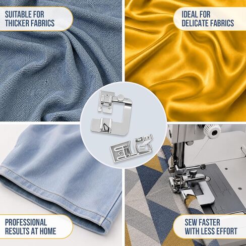 Rolled Hem Presser Foot [6 Sizes] Wide Rolled Hem Foot Set & Narrow Foot Hemmer Set For Brother, Singer & Janome Low Shank Sewing Machines. Hemming Pressure Feet With Distinctive Wide and Narrow Sizes in Kuwait