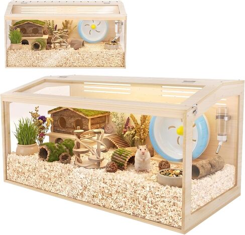 Wooden Hamster Cage, 32inch Large Hamster Enclosure with Openable Top & Stabilized Acrylic for Small Animals, Guinea Pig, Rabbit, Rat, 32" L x 16''W x 16''H Hamster Habitat with Multi-Vent in Saudi Arabia