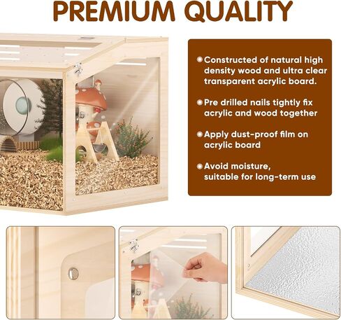 Wooden Hamster Cage, 32inch Large Hamster Enclosure with Openable Top & Stabilized Acrylic for Small Animals, Guinea Pig, Rabbit, Rat, 32" L x 16''W x 16''H Hamster Habitat with Multi-Vent in Saudi Arabia