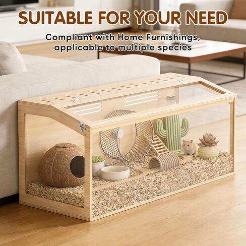 Wooden Hamster Cage, 32inch Large Hamster Enclosure with Openable Top & Stabilized Acrylic for Small Animals, Guinea Pig, Rabbit, Rat, 32" L x 16''W x 16''H Hamster Habitat with Multi-Vent in Saudi Arabia