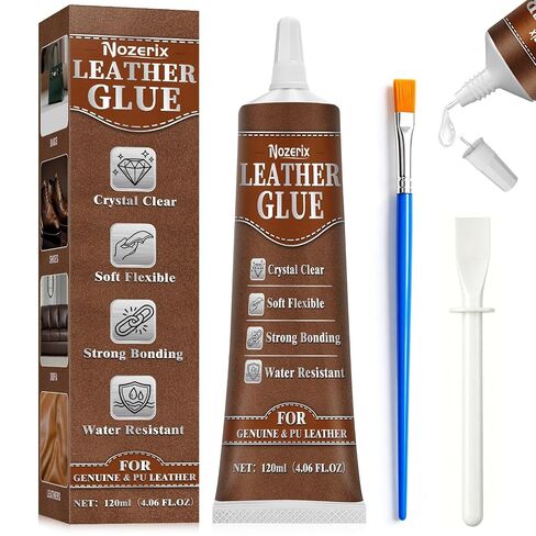 Leather Glue, 120ml Transparent Leather Adhesive, Industrial Strength, Waterproof, Leather Cement with Applicator Brush, Flexible Bond for Shoes, Bags, Sofa, Car Seats, PU and Fabric in Saudi Arabia