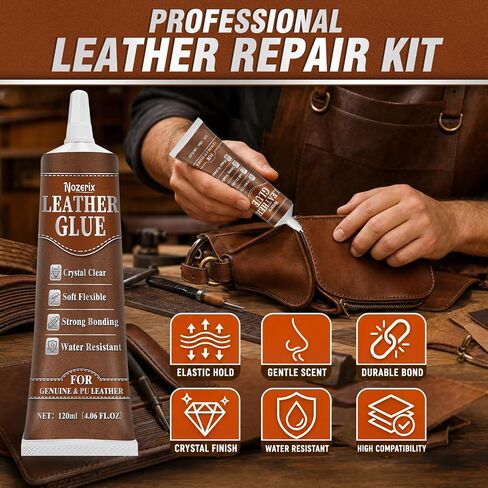 Leather Glue, 120ml Transparent Leather Adhesive, Industrial Strength, Waterproof, Leather Cement with Applicator Brush, Flexible Bond for Shoes, Bags, Sofa, Car Seats, PU and Fabric in Saudi Arabia