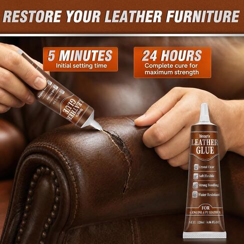 Leather Glue, 120ml Transparent Leather Adhesive, Industrial Strength, Waterproof, Leather Cement with Applicator Brush, Flexible Bond for Shoes, Bags, Sofa, Car Seats, PU and Fabric in Saudi Arabia