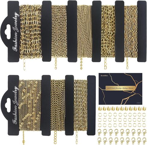 14k Gold Necklace Chains for Jewelry Making, Total 20 Feet 6 Rolls Bracelet Chains for DIY, 3.3 Feet Each Style, 14K Gold Plated Chain with Jump Rings/Lobster Clasps/Connectors in Saudi Arabia