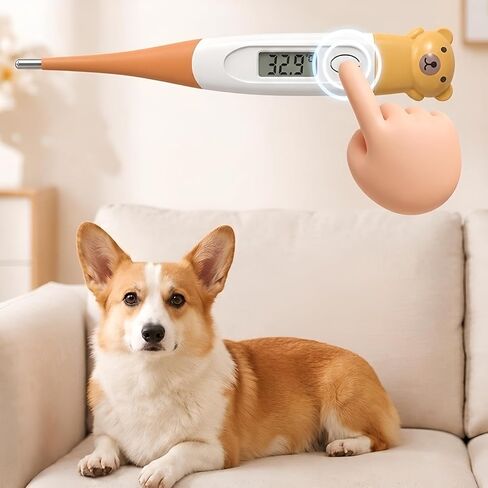 Pet Digital Thermometer Waterproof Soft Probe LED for Dogs Cats Orange in Kuwait