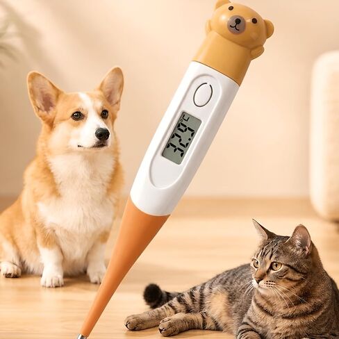 Pet Digital Thermometer Waterproof Soft Probe LED for Dogs Cats Orange in Kuwait
