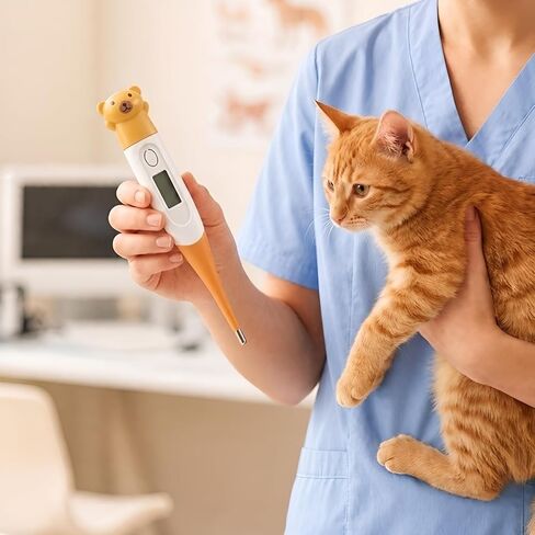 Pet Digital Thermometer Waterproof Soft Probe LED for Dogs Cats Orange in Kuwait