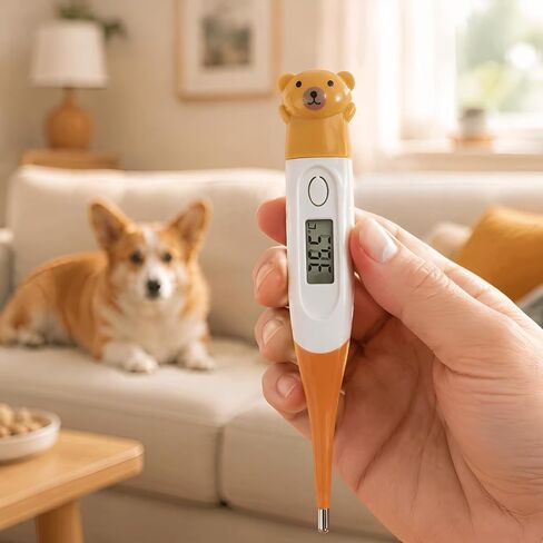 Pet Digital Thermometer Waterproof Soft Probe LED for Dogs Cats Orange in Kuwait