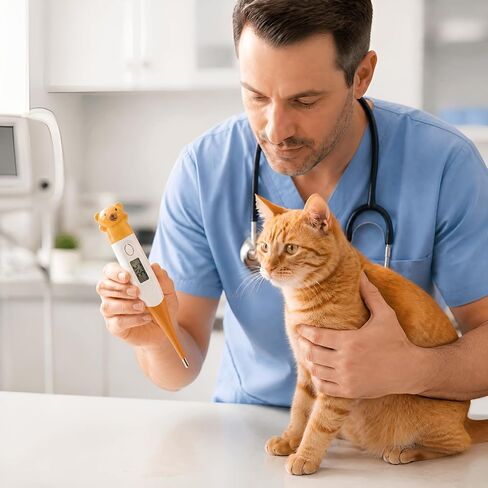 Pet Digital Thermometer Waterproof Soft Probe LED for Dogs Cats Orange in Kuwait