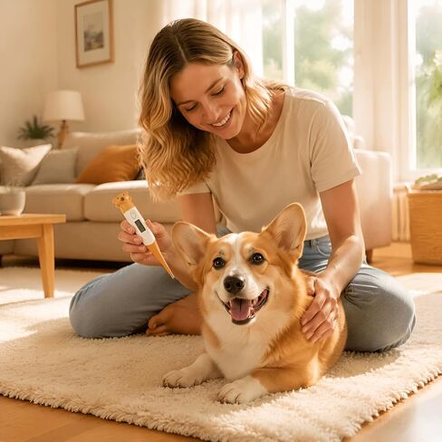 Pet Digital Thermometer Waterproof Soft Probe LED for Dogs Cats Orange in Kuwait