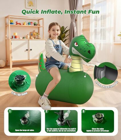 JOSEN Large Inflatable Bouncy Dinosaur Hopper Toy with Hand Pump, Kids Indoor Outdoor Ride on Bounce Animal, Bouncing Horse Hopping Toy for Boys, Girls Up to 220lbs, Birthday Gift for 4 6 8 Year Old in Saudi Arabia