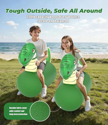 JOSEN Large Inflatable Bouncy Dinosaur Hopper Toy with Hand Pump, Kids Indoor Outdoor Ride on Bounce Animal, Bouncing Horse Hopping Toy for Boys, Girls Up to 220lbs, Birthday Gift for 4 6 8 Year Old in Saudi Arabia