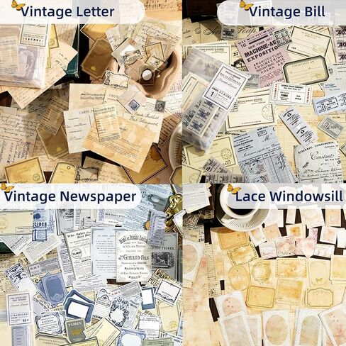 400Pcs Vintage Scrapbook Paper & Journaling Stickers Set, Mix Sizes Antique Single Side Printed Craft Paper for DIY Card Making, Journaling, Photo Album & Decoration in Saudi Arabia