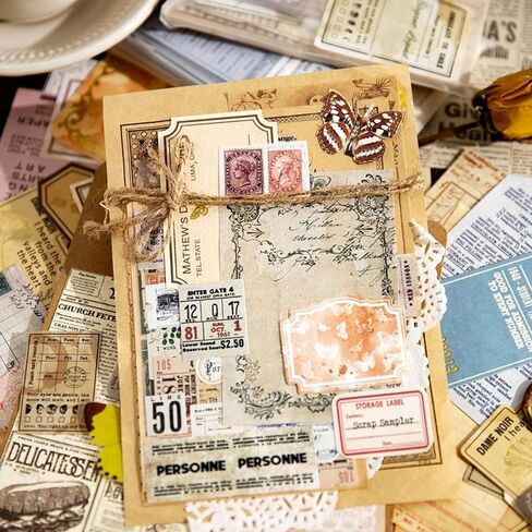 400Pcs Vintage Scrapbook Paper & Journaling Stickers Set, Mix Sizes Antique Single Side Printed Craft Paper for DIY Card Making, Journaling, Photo Album & Decoration in Saudi Arabia