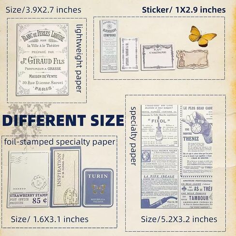 400Pcs Vintage Scrapbook Paper & Journaling Stickers Set, Mix Sizes Antique Single Side Printed Craft Paper for DIY Card Making, Journaling, Photo Album & Decoration in Saudi Arabia