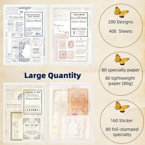 400Pcs Vintage Scrapbook Paper & Journaling Stickers Set, Mix Sizes Antique Single Side Printed Craft Paper for DIY Card Making, Journaling, Photo Album & Decoration in Saudi Arabia