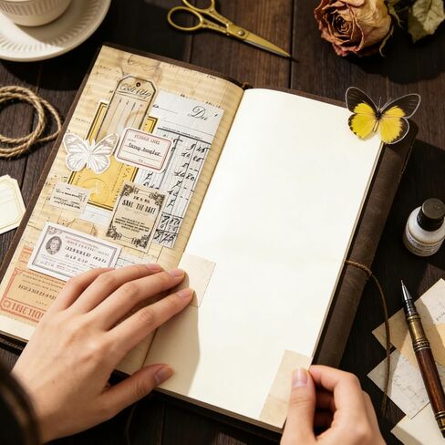 400Pcs Vintage Scrapbook Paper & Journaling Stickers Set, Mix Sizes Antique Single Side Printed Craft Paper for DIY Card Making, Journaling, Photo Album & Decoration in Saudi Arabia
