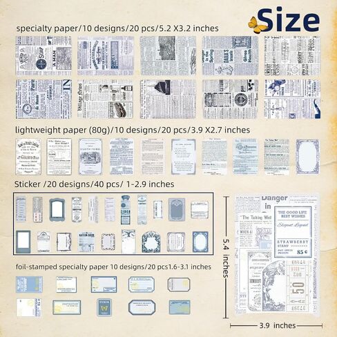 400Pcs Vintage Scrapbook Paper & Journaling Stickers Set, Mix Sizes Antique Single Side Printed Craft Paper for DIY Card Making, Journaling, Photo Album & Decoration in Saudi Arabia