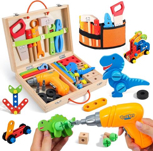 Phobby Wooden Tool Set with Drill & Belt Toy for Kids Ages 3 4 5 6, 60Pcs in Saudi Arabia