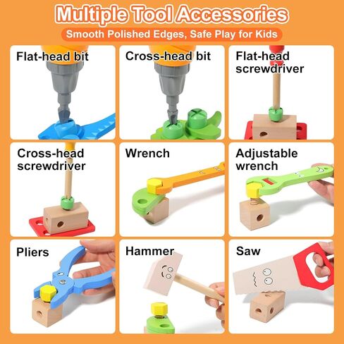 Phobby Wooden Tool Set with Drill & Belt Toy for Kids Ages 3 4 5 6, 60Pcs in Saudi Arabia