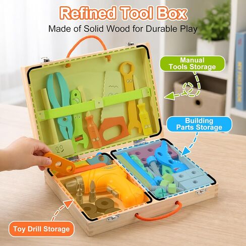 Phobby Wooden Tool Set with Drill & Belt Toy for Kids Ages 3 4 5 6, 60Pcs in Saudi Arabia