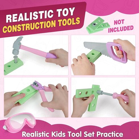 Pink Kids Tool Set with Construction Worker Costume for Girls Ages 3-5 - Toddler Dress Up Clothes, Toy Tools, Hat & Vest, Preschool Toys, STEM Educational Role Play Toys Gift in Kuwait