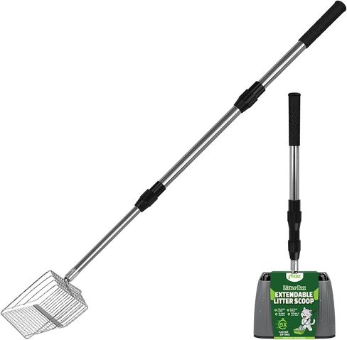 XBX Long Handle Cat Litter Scoop with Holder, Adjustable Extendable Metal Litter Scooper, Stainless Steel Shovel Sifter for Litter Box Cleaning, Durable Cat Pooper Scooper for Home Use in Kuwait