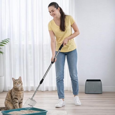XBX Long Handle Cat Litter Scoop with Holder, Adjustable Extendable Metal Litter Scooper, Stainless Steel Shovel Sifter for Litter Box Cleaning, Durable Cat Pooper Scooper for Home Use in Kuwait