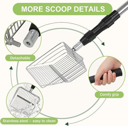 XBX Long Handle Cat Litter Scoop with Holder, Adjustable Extendable Metal Litter Scooper, Stainless Steel Shovel Sifter for Litter Box Cleaning, Durable Cat Pooper Scooper for Home Use in Kuwait