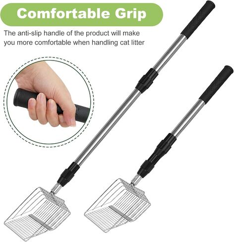 XBX Long Handle Cat Litter Scoop with Holder, Adjustable Extendable Metal Litter Scooper, Stainless Steel Shovel Sifter for Litter Box Cleaning, Durable Cat Pooper Scooper for Home Use in Kuwait