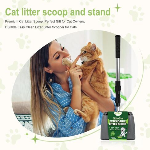 XBX Long Handle Cat Litter Scoop with Holder, Adjustable Extendable Metal Litter Scooper, Stainless Steel Shovel Sifter for Litter Box Cleaning, Durable Cat Pooper Scooper for Home Use in Kuwait