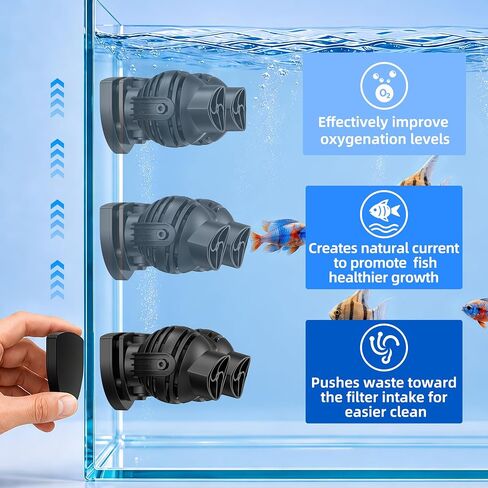 FREESEA Aquarium Powerhead Wave Maker: مضخة Wavemaker بدوران 1050 GPH - رأس طاقة قابل للتعديل 360 درجة مع شفط مغناطيسي لخزان الأسماك سعة 1-55 جالون | مياه مالحة | مياه عذبة in Kuwait