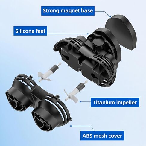FREESEA Aquarium Powerhead Wave Maker: مضخة Wavemaker بدوران 1050 GPH - رأس طاقة قابل للتعديل 360 درجة مع شفط مغناطيسي لخزان الأسماك سعة 1-55 جالون | مياه مالحة | مياه عذبة in Kuwait