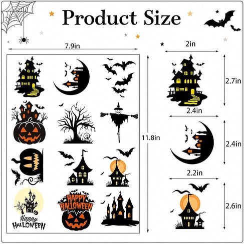 36 PCS Halloween Rub On Transfer Stickers for Crafts, Colorful Waterproof Decals with Pumpkins, Ghosts, Witches and Haunted Houses for Jars, Tumblers, Mugs & DIY Decorations in Kuwait