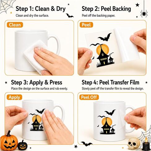 36 PCS Halloween Rub On Transfer Stickers for Crafts, Colorful Waterproof Decals with Pumpkins, Ghosts, Witches and Haunted Houses for Jars, Tumblers, Mugs & DIY Decorations in Kuwait