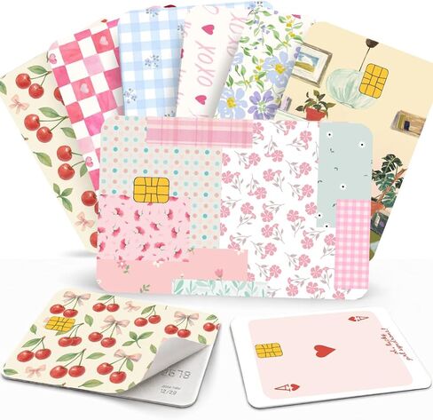 Credit Card Skin Stickers, 8-Piece Waterproof PVC Debit Card Skin Sticker, Cute Assorted Designs, for Bank, EBT, Key, Transportation, and ID Cards (Floral Pink) in Saudi Arabia