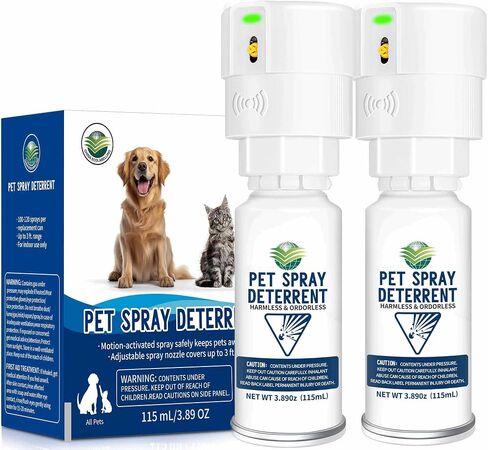 Pet Spray Deterrent System [2 Pack] Motion Activated Cat Deterrent Spray | Automatic Cat Deterrent Spray for Cats & Dogs Pet Deterrent, Senses Pets Up to 3 Feet Away, Friendly in Kuwait